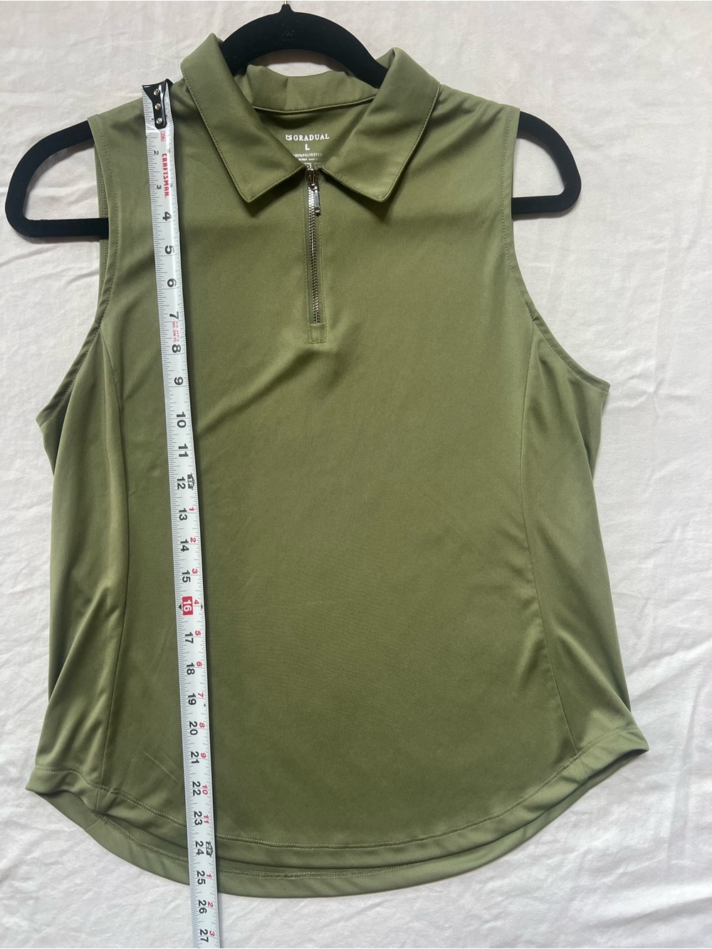 G Gradual Large Sleeveless Olive Polo 1/4 zip Top